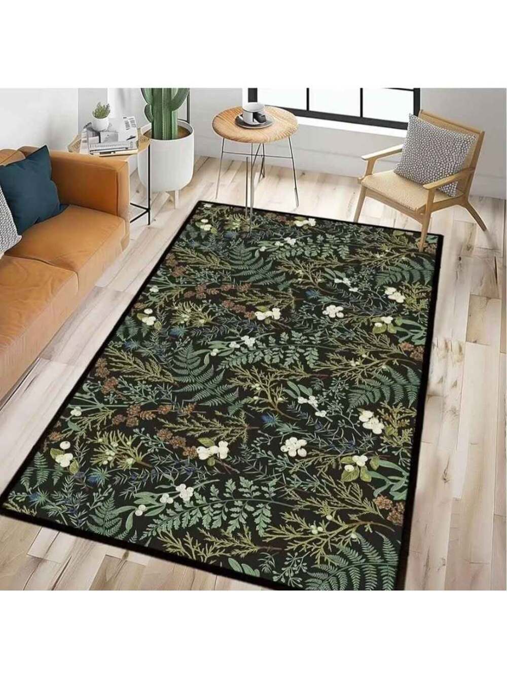 Black Green Area Carpet for Living Room 4x6 Area Rug Botanical Print new